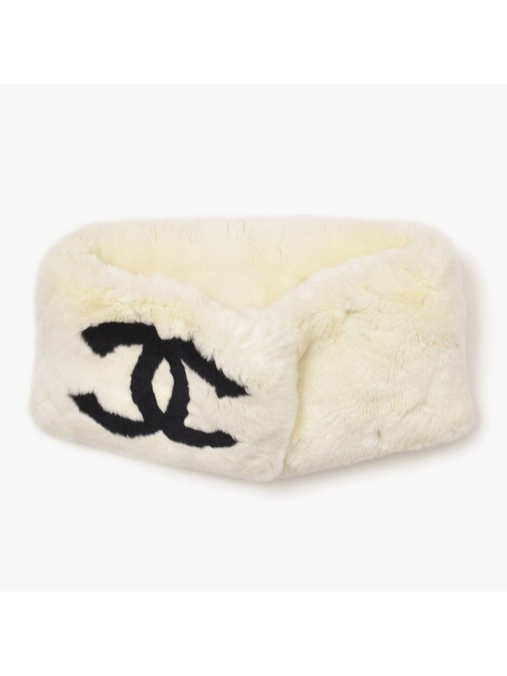Chanel Big CC Logo Rabbit Neck Warmer Scarf White Black